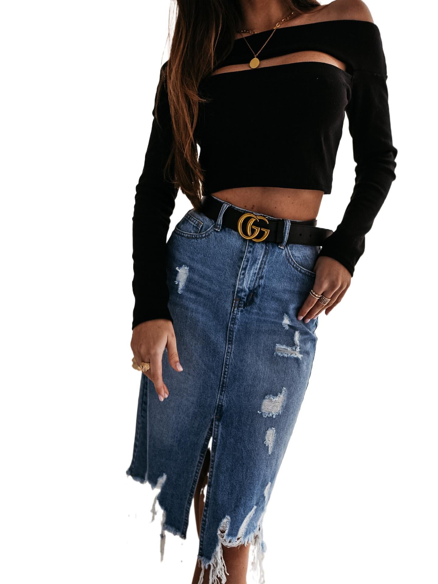 Casual Temperament Women's Collage Denim Skirt