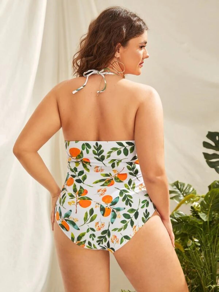 Halter Neck Tie Plus Size Woman Swimsuit