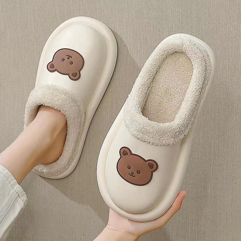 Bear Slippers With Plush Winter Furry Slippers Warm Indoor House Shoes For Women