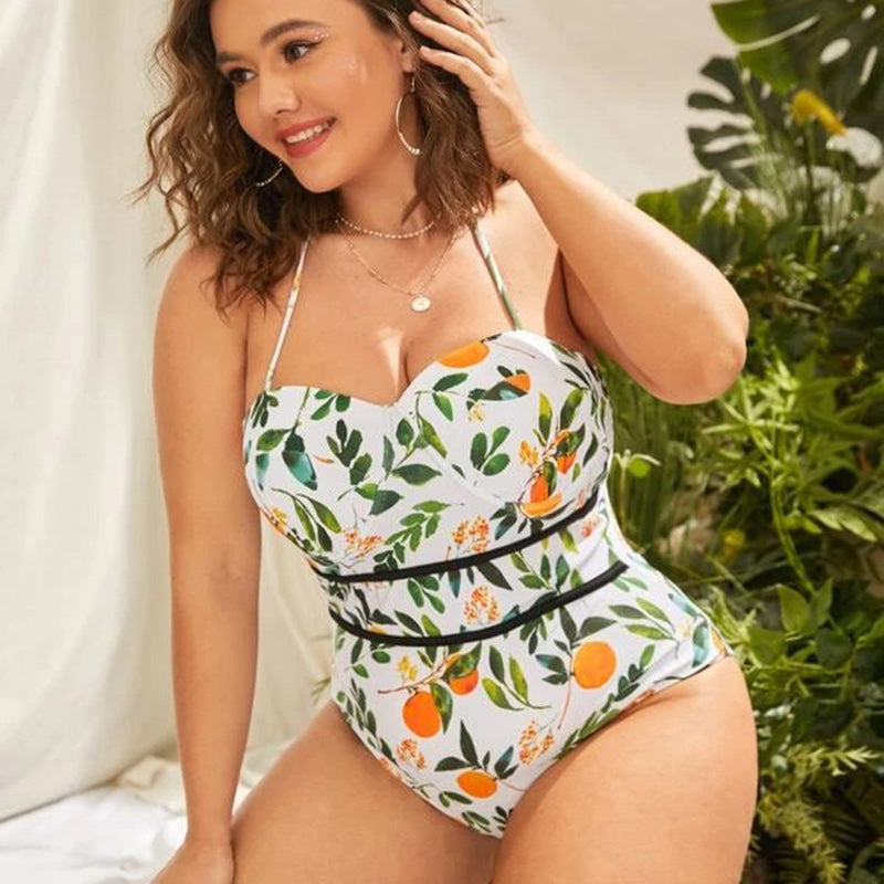 Halter Neck Tie Plus Size Woman Swimsuit