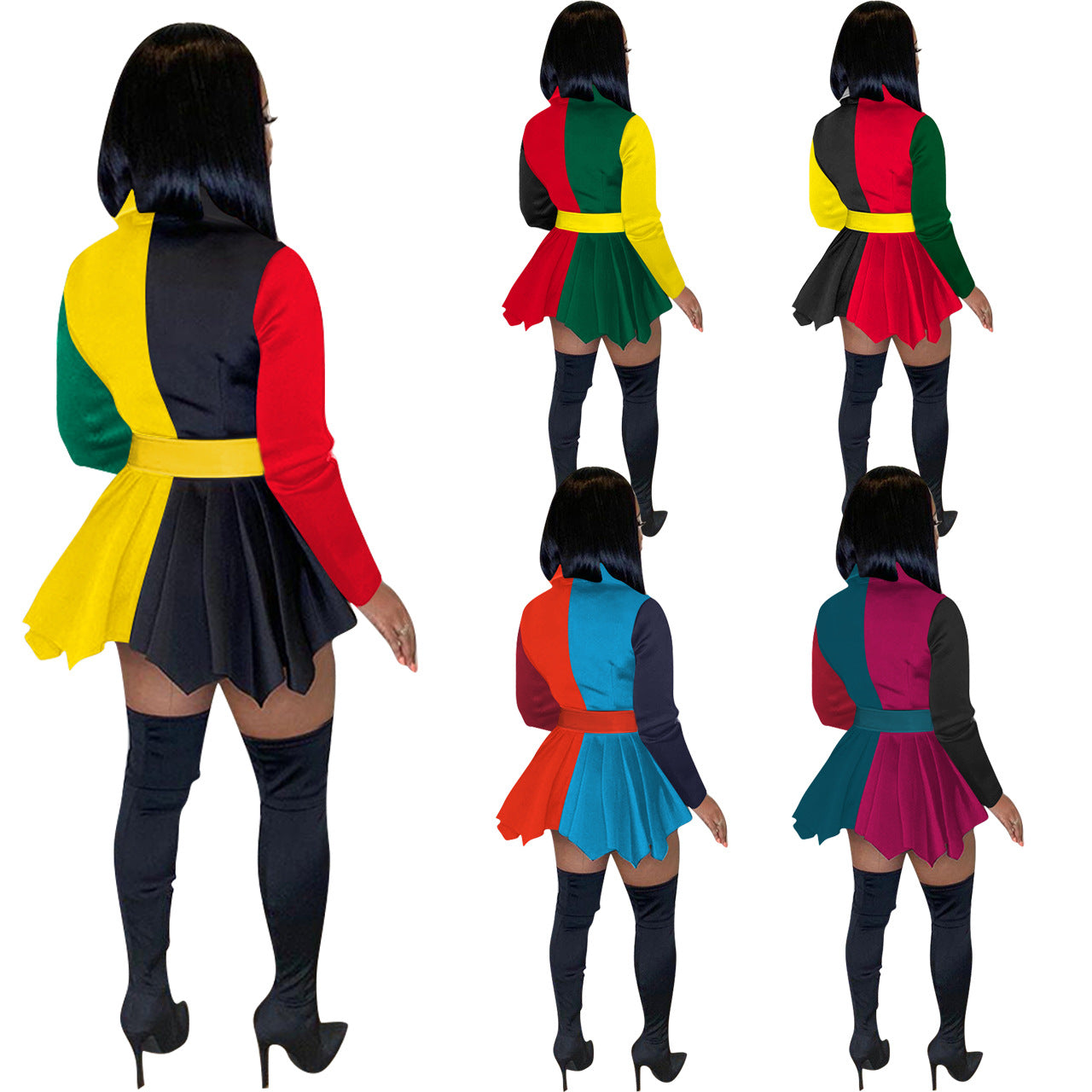 Vestido de manga larga a juego informal de colores a la moda para mujer Ropa de mujer