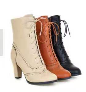 Plus Size Women's Boots 40-43 High Heel Short Boots Lace Up Women's Boots