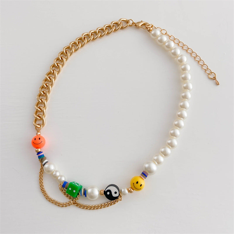 Lucky Necklace Smiley Chocker Y2k Yin And Yang Rainbow Creative Cuba Chain