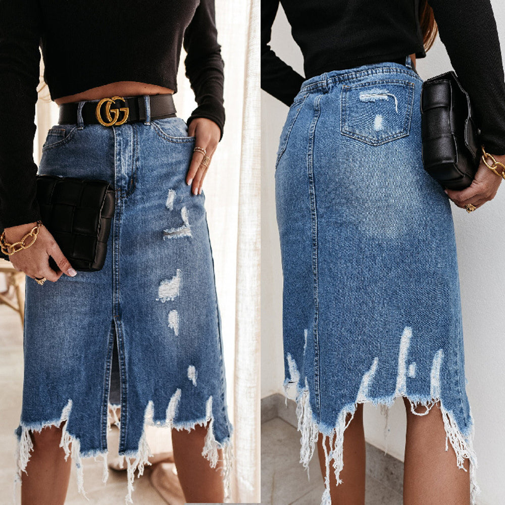 Casual Temperament Women's Collage Denim Skirt