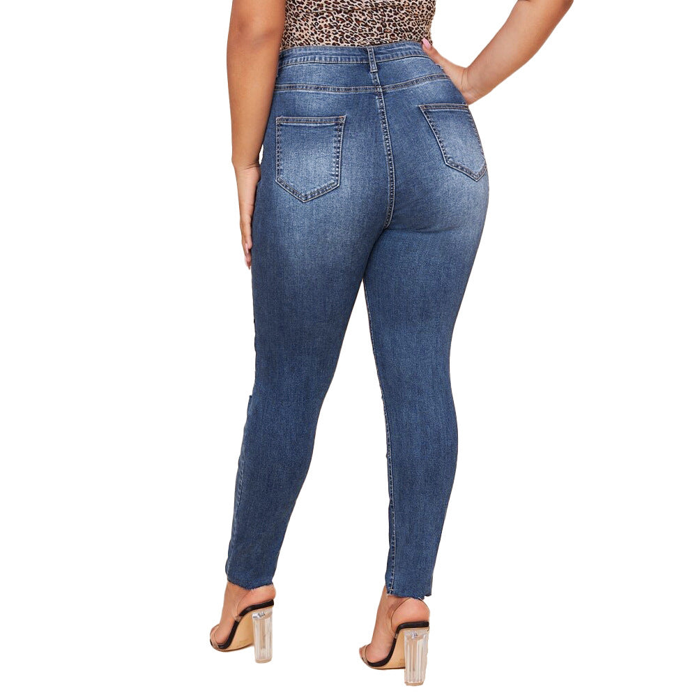 Washed Ripped Plus Size MM Slim Plus Size Pencil Pants