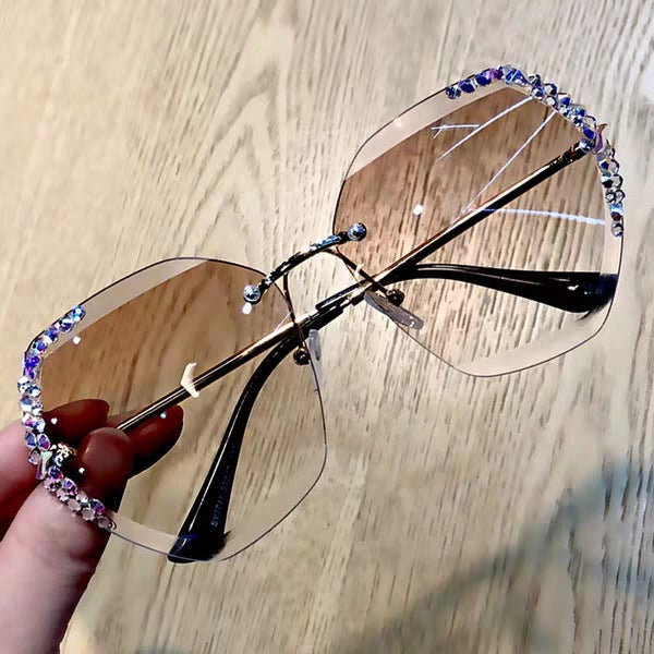 Sunglasses Female Korean Fashion Rimless Crystal Cut-edge Sunglasses