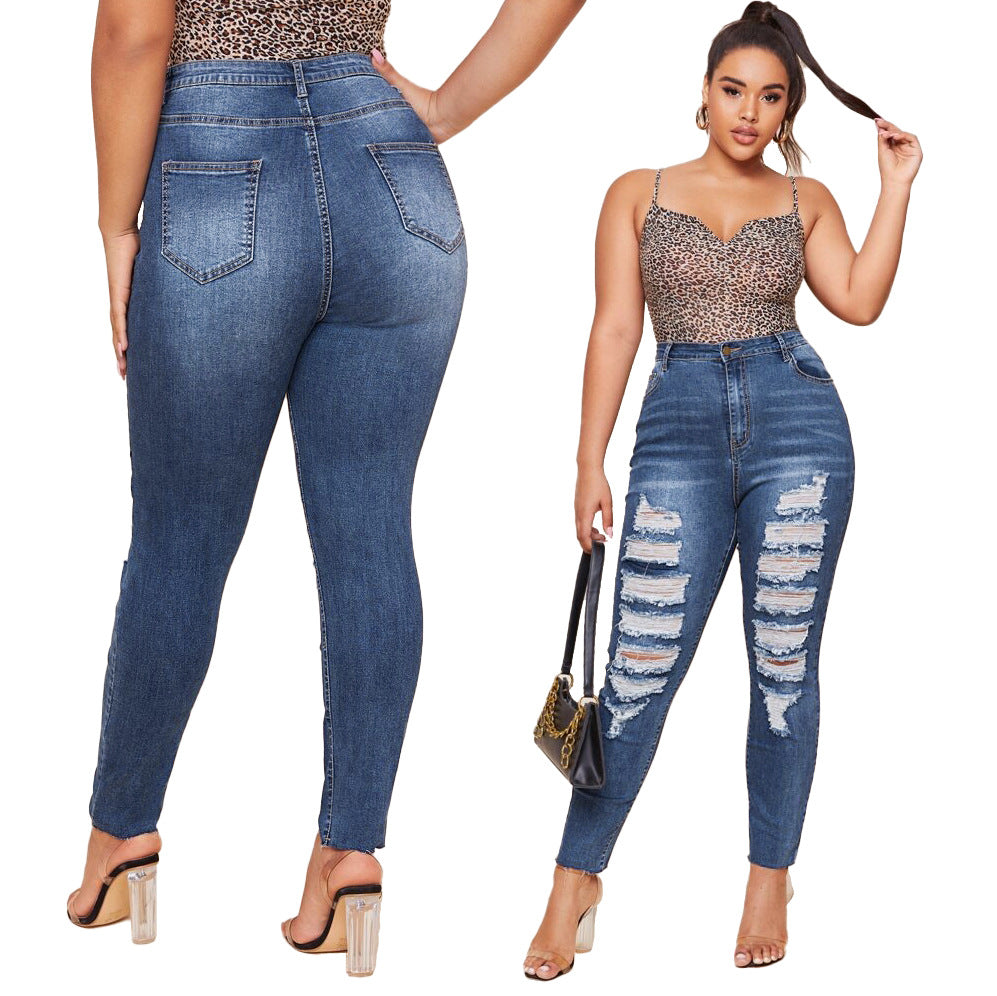 Washed Ripped Plus Size MM Slim Plus Size Pencil Pants