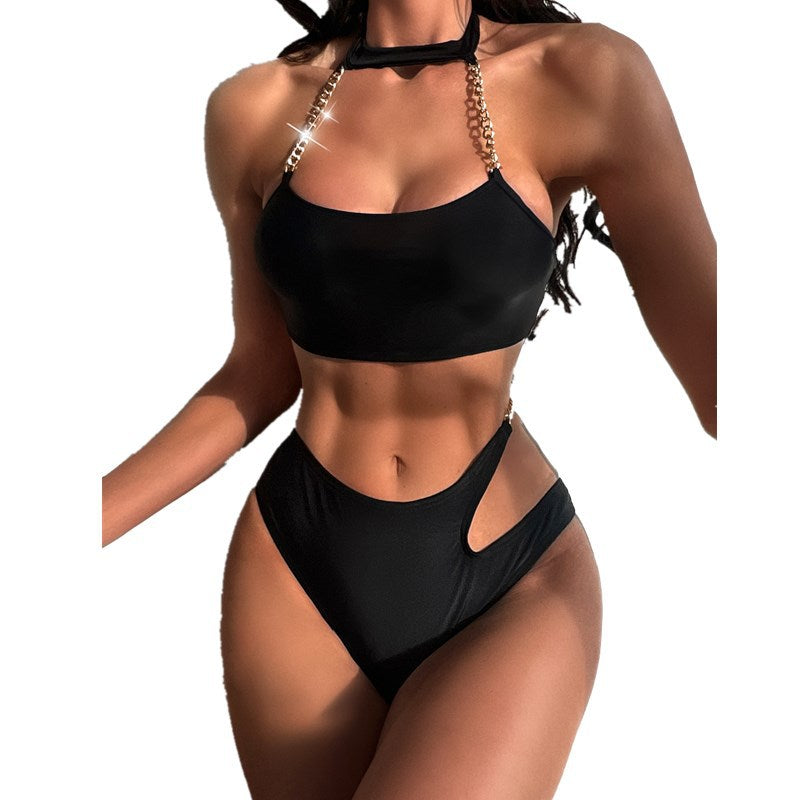 Suspended Neck Tie Up Split Swimsuit