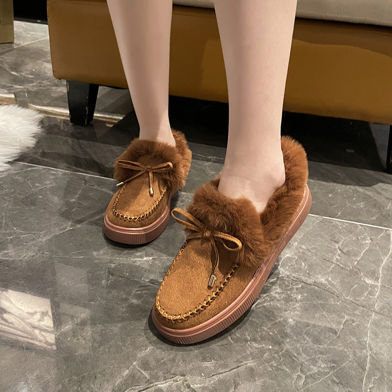 Women's Fashion Casual Round Head Thick Bottom Fluffy Cotton Shoes