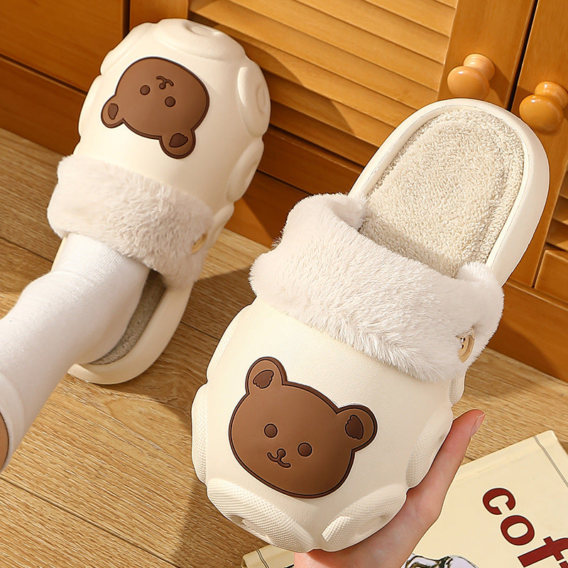 Bear Slippers Winter Warm Bedroom Slippers House Shoes For Women