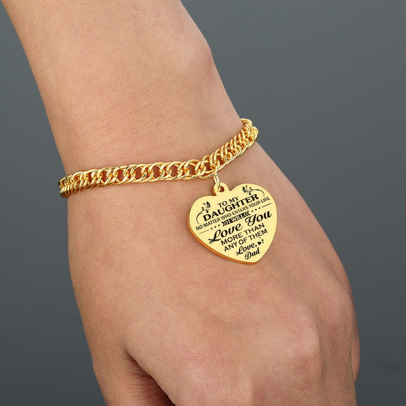 Gold Color To My Daughter Heart Pendant Thick Chain Bracelets For Women