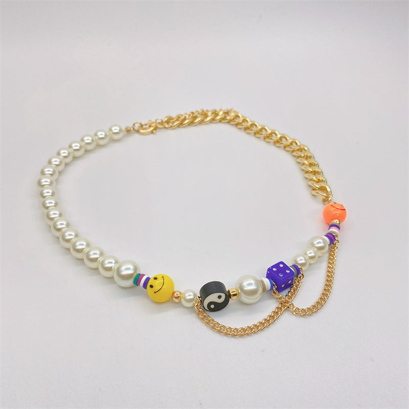 Lucky Necklace Smiley Chocker Y2k Yin And Yang Rainbow Creative Cuba Chain