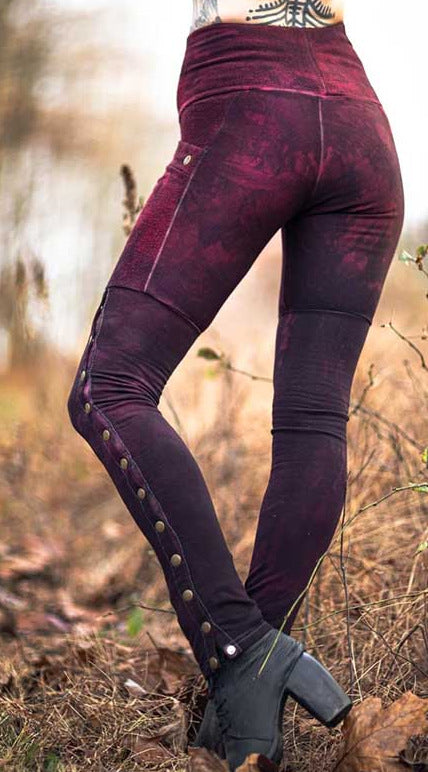 Womens Printed Buttoned Soldier Leggings Panelled Pants