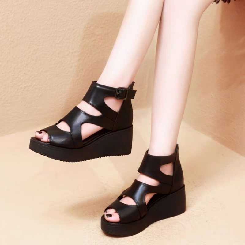 Sandalias que combinan con todo, zapatos ligeros de temporada, zapatos de cuña con plataforma y hebilla de una palabra