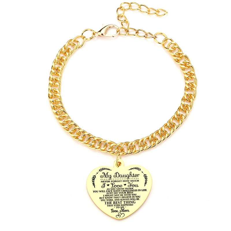 Gold Color To My Daughter Heart Pendant Thick Chain Bracelets For Women