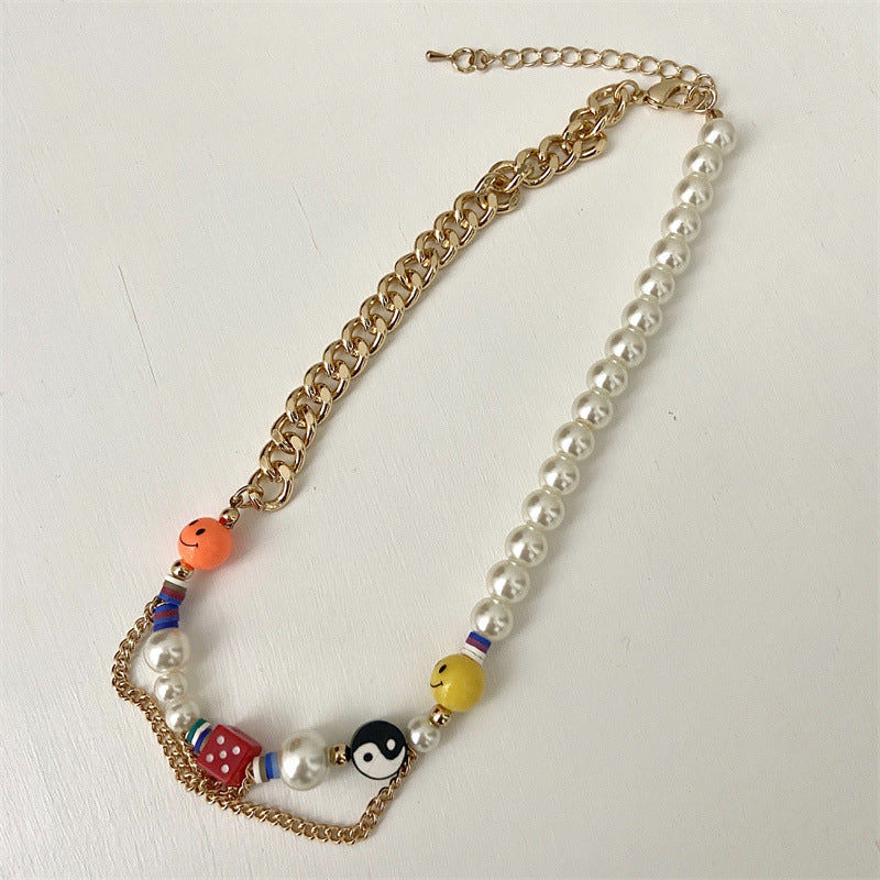 Lucky Necklace Smiley Chocker Y2k Yin And Yang Rainbow Creative Cuba Chain