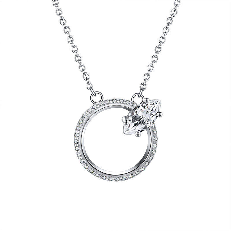 925 Sterling Silver Diamond Hollow Necklace Women