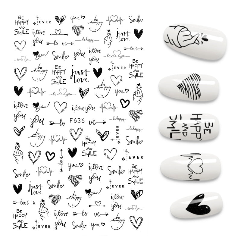 The New 3D Nail Sticker Cool English Letter stickers for nail  Foil Love Heart Design Nails Accessories Fashion Manicure Sticker