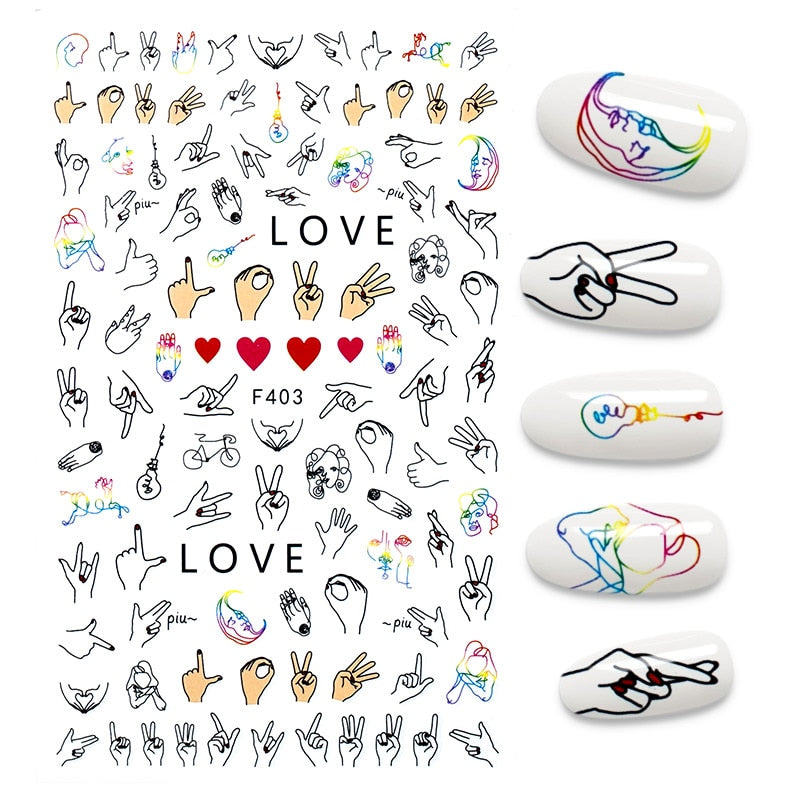 The New 3D Nail Sticker Cool English Letter stickers for nail  Foil Love Heart Design Nails Accessories Fashion Manicure Sticker